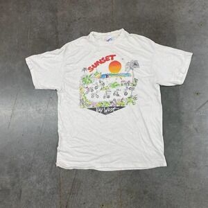 Vintage Hanes T-Shirt Mens Size L White‎ Key West Florida Sunset Graphic Tee